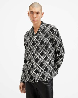 AllSaints Grid Printed Long Sleeve Shirt