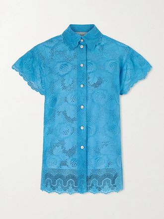 Valentino Garavani Camicia In Pizzo Sangallo Di Cotone - Blu