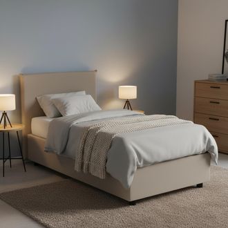 Dmora Talamo Italia - Cama Individual Cesidia, Cama Contenedor Con Tapizado En Ecopiel, 100% Made In Italy, Apertura Frontal, Con Colch&oacute;n Cm 90x190 Incluido