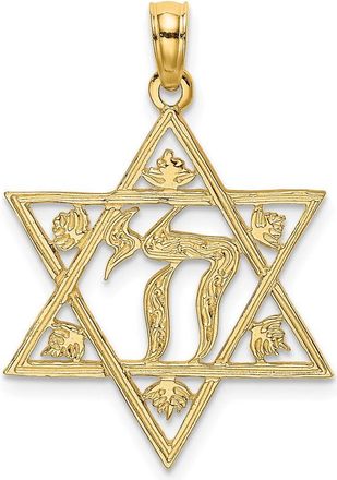 Diamond2Deal 14k Yellow Gold Textured Star Of David with Chai Charm Pendant