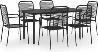 vidaXL Set De Comedor De Jard&iacute;n 7 Piezas Vidrio Y Acero Negro Vidaxl