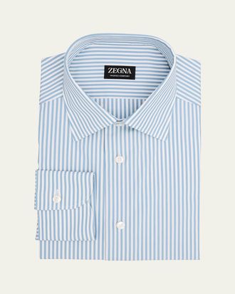 Ermenegildo Zegna Mens Trofeo Cotton Stripe Dress Shirt