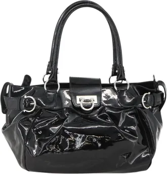 Ferragamo Gancini Patent Leather Black Patent_Leather Handbag (Pre-Owned)