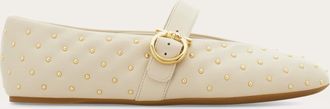 Ferragamo Donna Ballerina Gancini con studs Bianco Taglia 35.5