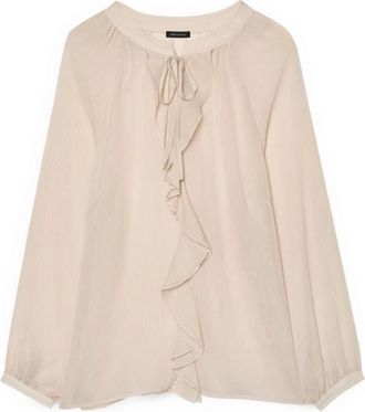 Fiorella Rubino Blouse met Strik en Ruche - Dames - Blouses - Wit - S - Polyester - Overhemden