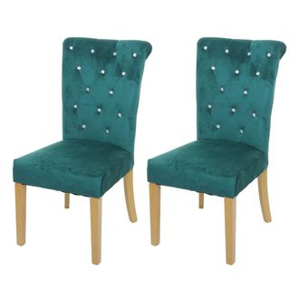Hhg Hhg - Lote De 2 Silla De Comedor 513, Silla Silla De Cocina, Remaches Terciopelo, Verde Oscuro, Patas Doradas