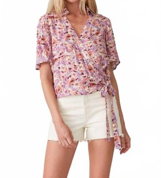 Lovestitch Brinley Floral Surplice Wrap Top In Purple Taupe