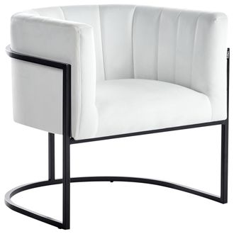 Beliani Sill&oacute;n De Estilo Glamuroso De Terciopelo Blanco Y Con Estructura De Metal Negra Larvik Ii