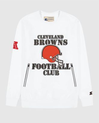 Starter Mens Cleveland Browns Crew Neck Sweatshirt With Zip Pockets In White