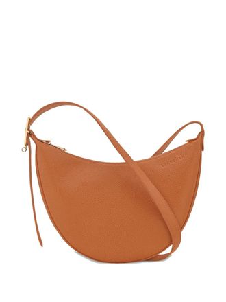 Longchamp small Le Foulonn&eacute; grained-leather crossbody bag - women - Calf Leather/Recycled Polyester - OS - Brown