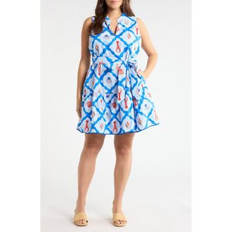 Sugarlips Lobster Bay Sleeveless Minidress in Whte Blue-Multi at Nordstrom, Size 2X
