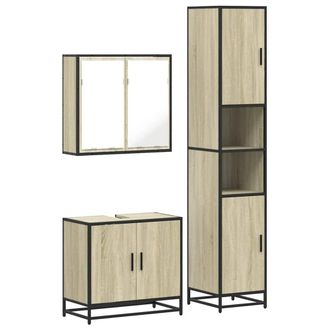 Berkfield Home 3 Piece Bathroom Furniture Set Sonoma Oak Engineered Wood in Light Tan
