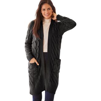 Jessica London Cable Duster Sweater in Black at Nordstrom, Size 20