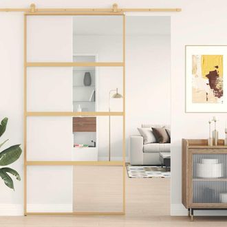 vidaXL Vidaxl - Puerta Corredera Dorada De Vidrio Esg Transparente Y Aluminio
