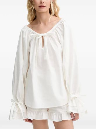 Sleeper tie ruffle blouse - White