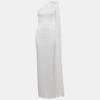 Alex Perry White Crepe One Shoulder Drape Detail Gown