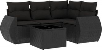 vidaXL Set De Muebles De Jard&iacute;n 5 Pzas Y Cojines Rat&aacute;n Sint&eacute;tico Negro Vidaxl