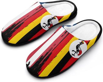 Generic U.S. And Uganda Flag Funny Mens Cotton Slippers Soft Non-Slip Rubber Sole House Slipper Indoor Outdoor