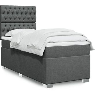 vidaXL Vidaxl - Cama Box Spring Con Colch&oacute;n Tela Gris Oscuro 90x200 Cm