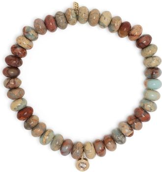 Sydney Evan 14k Yellow Gold Brown Diamond Charm Snakeskin Jasper Bracelet - Mens - Diamond/Jasper/14kt Yellow Gold