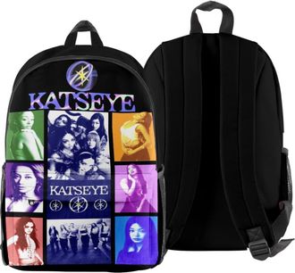 Generic KATSEYE 2025 Merch Backpack Unisex Oxford Backpack with Front Zipper Pocket and Side Mesh Holders (Black)