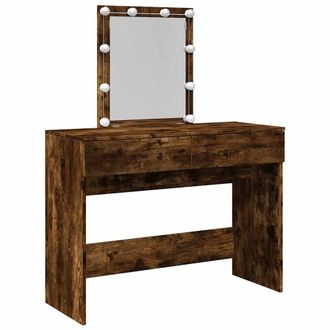 Berkfield Home Dressing Table with LED Smoked Oak 100x40x130 cm in Brown | Size: 100 x 40 x 130 cm