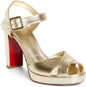 Christian Louboutin Cora Block Heel Sandal in Platine/Lin Platine at Nordstrom, Size 11.5Us
