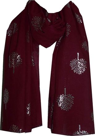 World of Shawls Silver Foil Mulberry Tree Print Fashion Scarf (Maroon)