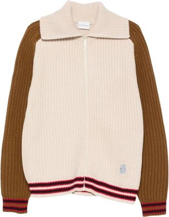 Dr&ocirc;le de Monsieur Le Cardigan Torsades Bicolore - Heren - Vesten - Beige - XL - Wol - Truien & Vesten
