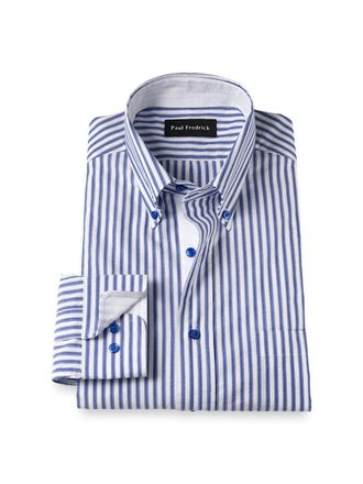 Paul Fredrick Tailored Fit Seersucker Stripe Dress Shirt With Contrast Trim