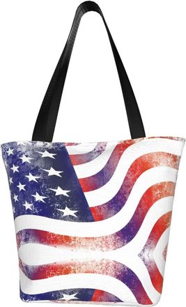 AOOEDM Grunge American Flag Tote Bag Women Capacity Shoulder Grocery Shopping Bags