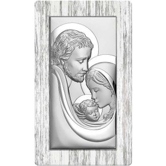 OEM Cuadro En Plata De La Sagrada Familia, Recuerdo De Boda, Comuni&oacute;n, Bautizo + Grabado 6650s 10 X 17 Cm