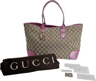 Gucci Brown Pink Gg Canvas Tote Bag (Pre-Owned)