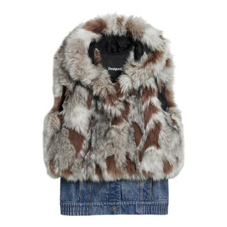 Desigual Vests, female, Multicolor, Size: XS Faux Fur Denim Jacket