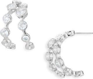 Nadri Brooklyn Cubic Zirconia Double Row Hoop Earrings in Rhodium at Nordstrom Rack