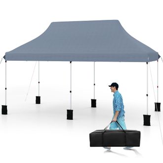 Costway Costway 3M x 6M Pop-up Canopy Tent Folding Instant Sun Shelter w/ Carrying Bag in Grey