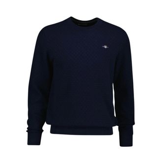 GANT Truien & Vesten, Heren, Blauw, XL, Katoen, Micro Textured Crew Neck Sweater