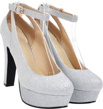 UPKOCH YARNOW Womens Gold High-Heel Wedding Shoes Chunky Heel and Waterproof Platform, Pointed Bride Shoes for Wedding and Party, Size 39