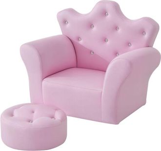 HOMCOM Homcom - Sof&aacute; Para Ni&ntilde;os Con Reposapi&eacute;s Sill&oacute;n Infantil Decorativo Con Respaldo Alto En Forma De Corona Linda Y Reposabrazos Acolchado 58x40,5x49 Cm R