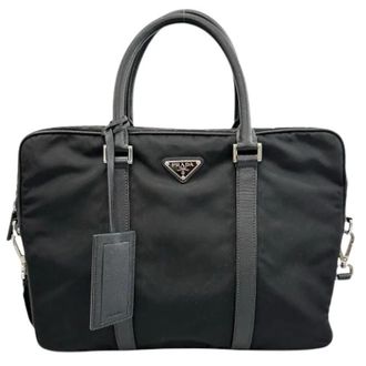 Prada Pre-owned Handbags, male, Black, Size: ONE SIZE Pre-owned Saffiano Briefcase Handbag