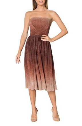 Dress The Population Nadine Ombr&eacute; Metallic Strapless Fit & Flare Cocktail Dress in Burgundy Multi at Nordstrom Rack, Size Large