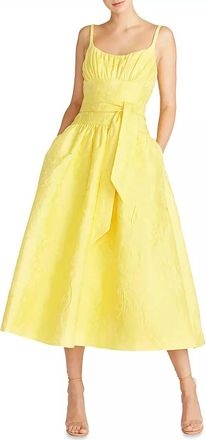 Monique Lhuillier Daffodil Jacquard Fit And Flare Midi Dress In Yellow