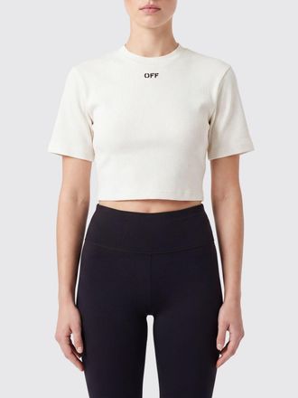 Off-white T-shirt cropped in cotone con logo a contrasto
