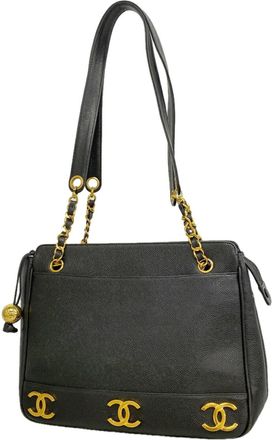 Chanel Black Grained Calfskin Tote Bag (Pre-Owned)