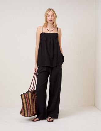 Nobody's Child Black Linen-Blend Ruched Bandeau Top