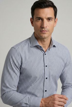 Olymp Businesshemd OLYMP Level Five body fit, Herren, Gr. 37, N-Gr, blau (marine), Web, Obermaterial: 97% Baumwolle, 3% Elastolefin, Hemden Businesshemd, It