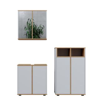 Vicco Set De Muebles De Ba&ntilde;o Didi, Blanco/artesano, 3 Partes, Unidad Midi Con 2 Puertas