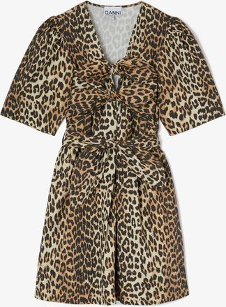 Ganni Mixed Leopard Cotton Mini Dress - Size 34 Organic