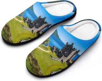 Generic Castle Urquhart Fashion Cotton Slippers for Women Memory Foam House Slippers Non-Slip House Bedroom Shoes