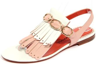 Santoni Schoenen, Dames, Veelkleurig, 38 EU, Witte leren sandaal met teenband